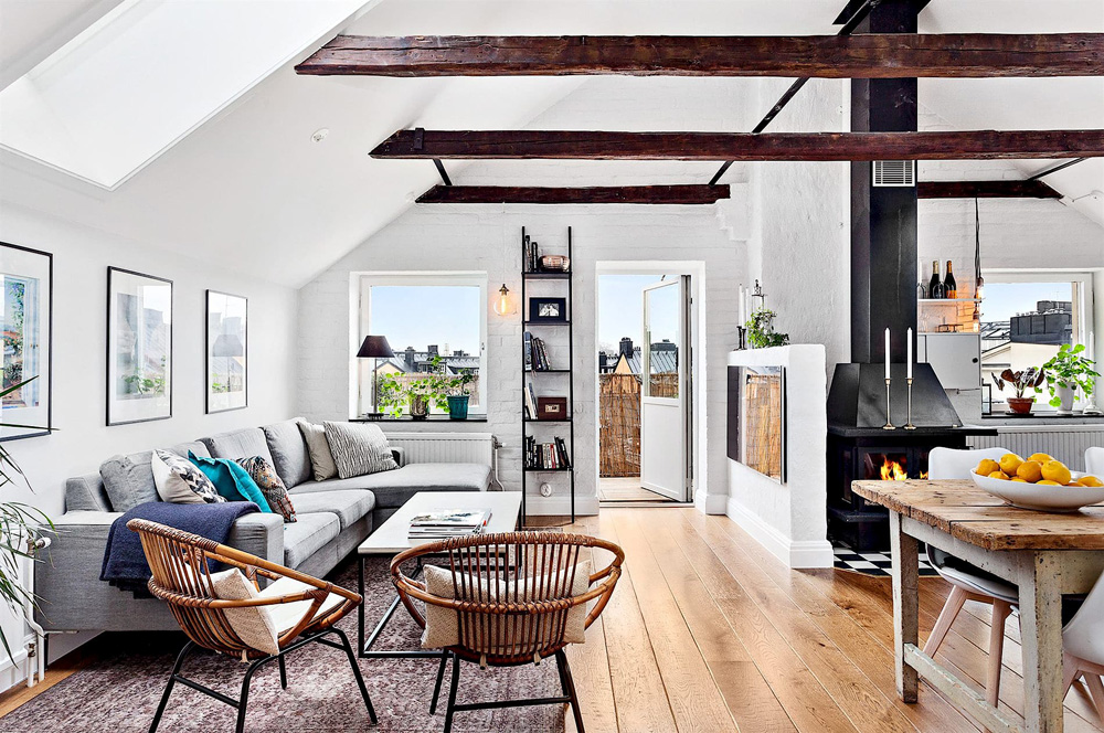 pisos suecos diáfanos pequeño ático estilo rustico country estilo nórdico decoración interiores decoración áticos casa en el campo blog decoración nórdica aticos convertidos en casas 