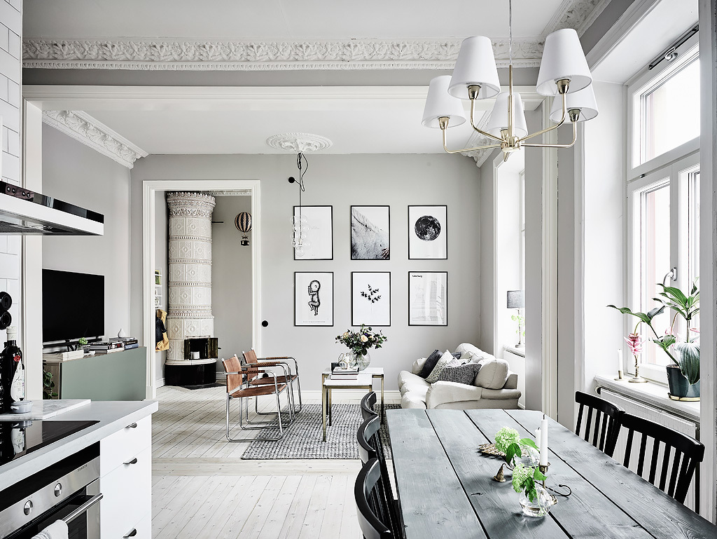 interiores espacios pequeños estilo nórdico escandinavo detalles elegantes deco decoración salón nórdico decoración gris mint decoración dormitorio cocinas nórdicas blancas chimeneas suecas blog decoración nórdica 