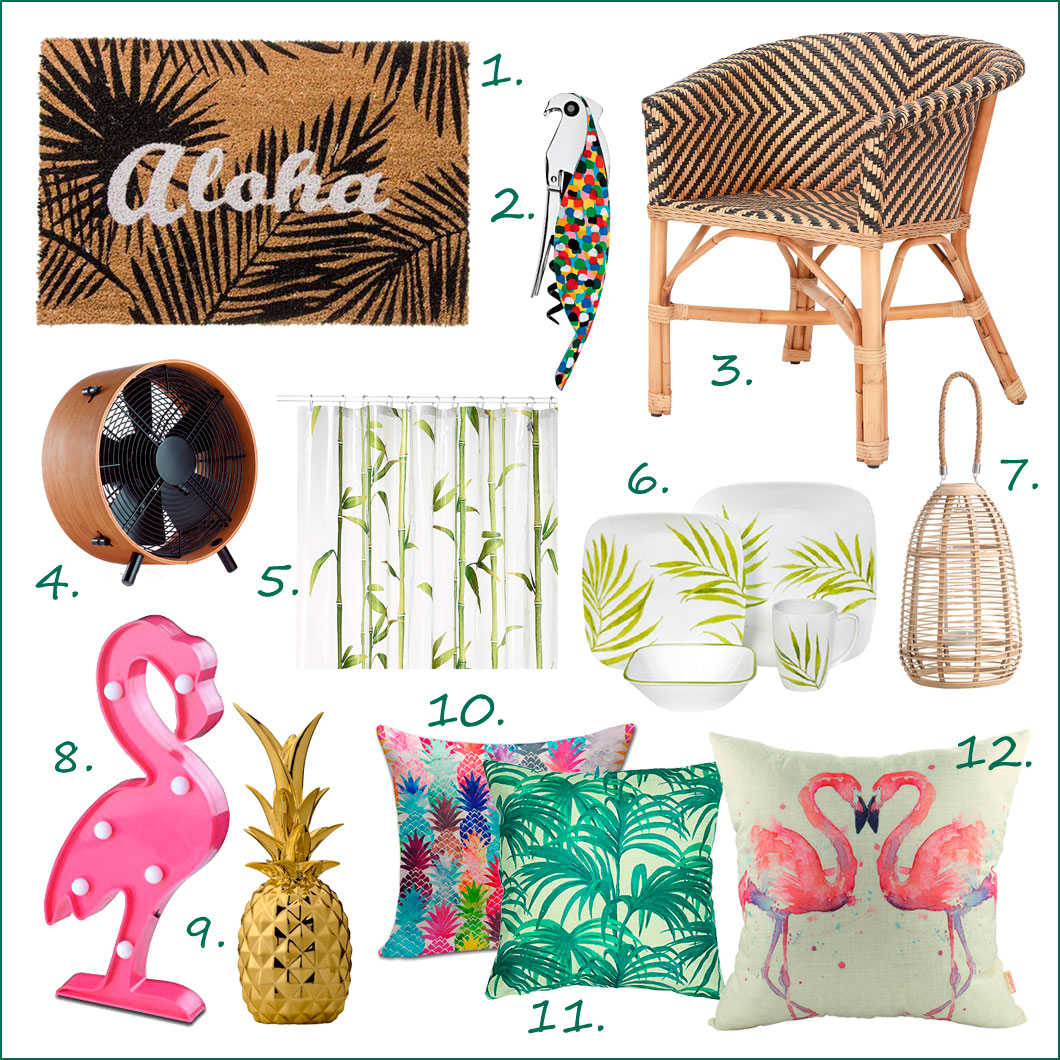 tropical textiles Post: Detalles tropicales para tu salón o terraza --> accesorios hogar parrot mimbre menaje interior design inspiration hogar flamenco estilismo interiores diseño decoración de interiores decor complementos cojines bambu aloha 
