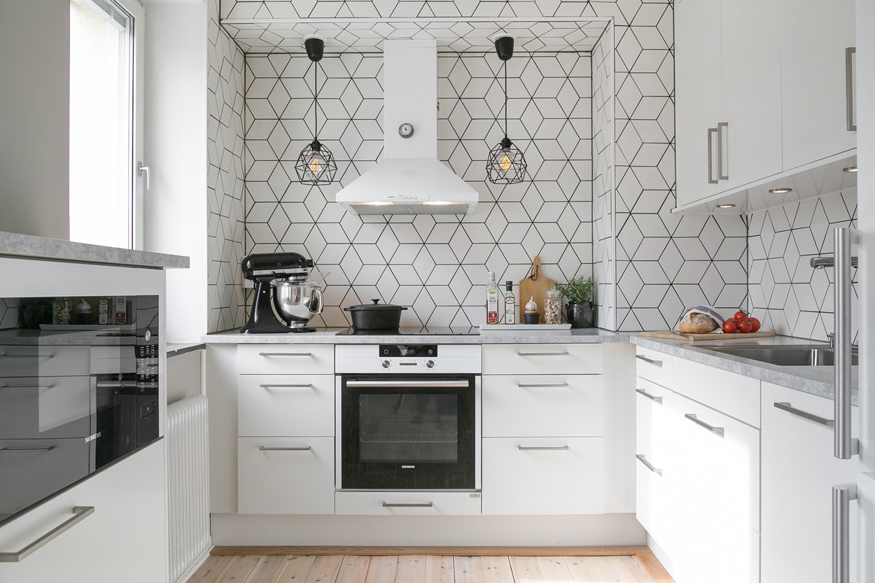 estilo escandinavo cocinas nórdicas cocinas modernas cocinas en u cocinas blancas blog decoración Baldosas con forma de rombo 