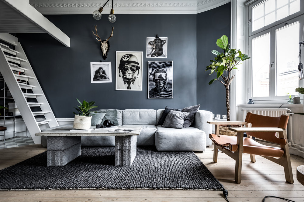 delikatissen muebles de cemento Mesa auxiliar de cemento estilo nórdico decoración oscura decoración masculina decoración en azul y gris 