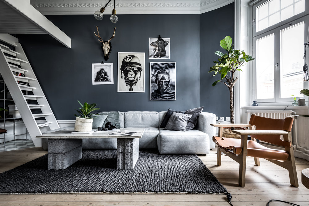 muebles de cemento Mesa auxiliar de cemento estilo nórdico decoración oscura decoración masculina decoración en azul y gris 