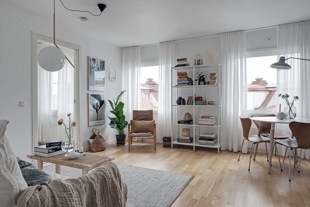 planta abierta mini pisos decoración interiores nórdicos estilo nórdico escandinavo distribución diáfana decoración minipisos cocina pequeña nordica 
