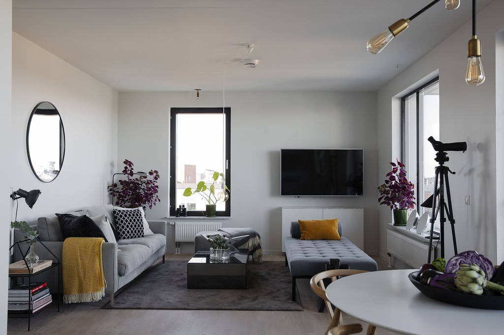 salón nórdico piso nórdico piso en malmö estilo escandinavo estilo decorativo suecia decoración pisos pequeños camas de día cama de día salón 