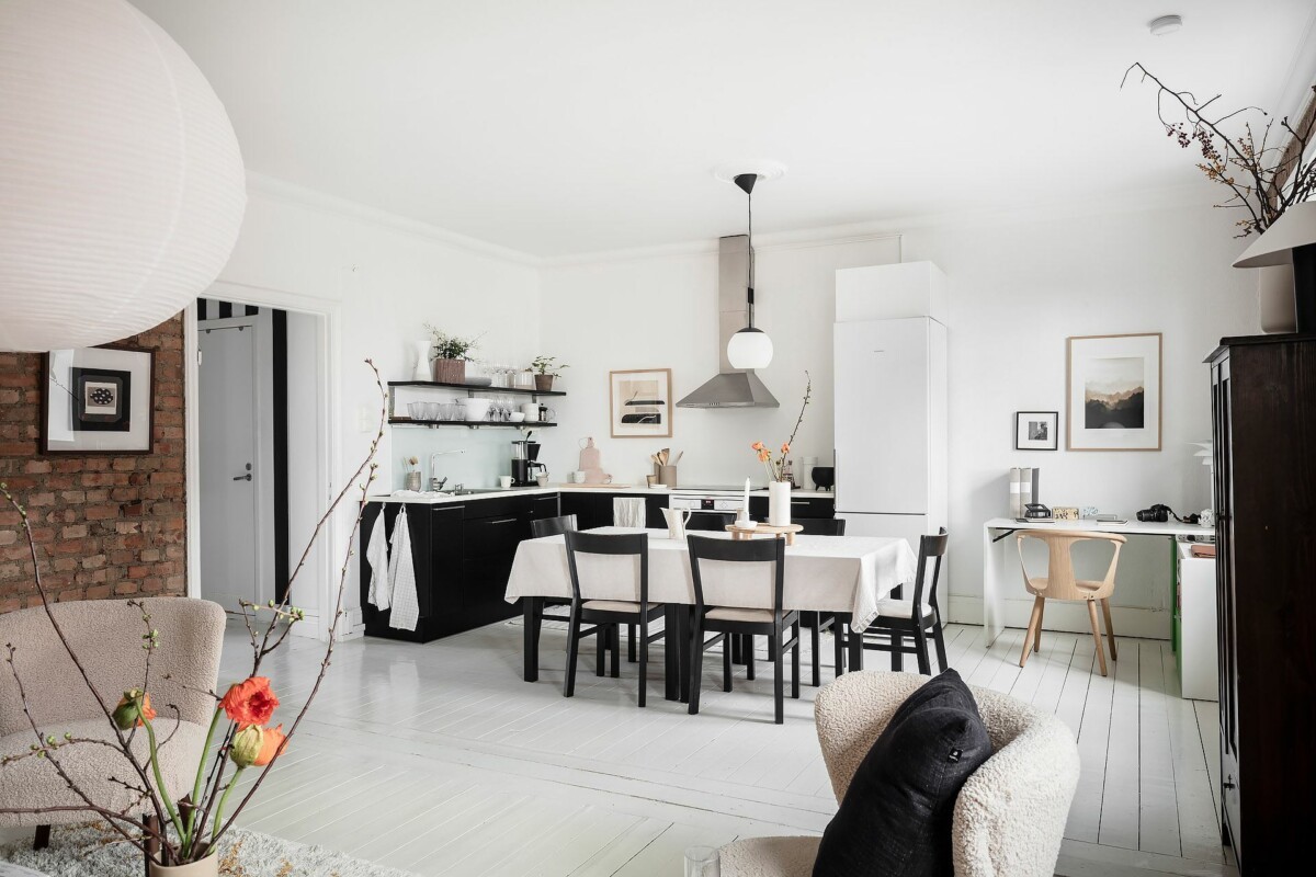 white black kitchen scandinavian tiny apartment scandinavian kitchen open-plan open kitchen open concept nordic style estilo nórdico cocina nórdica cocina negra cocina estilo nordico cocina escandinava cocina diáfana cocina comedor cocina blanca cocina abierta 