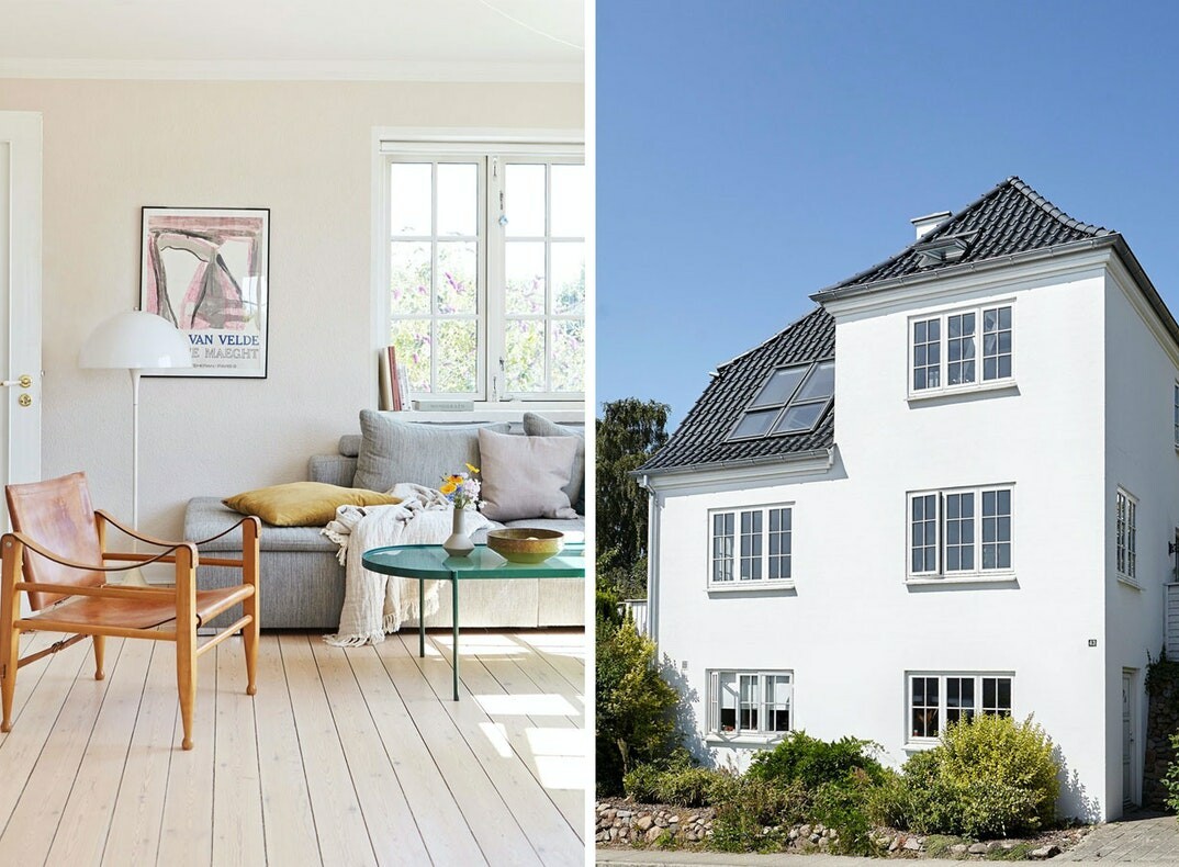 villa nordica danesa villa con vistas al fiordo suelos madera scandinavian house scandi furniture. scandi decor Poul Henningsen Paul Kjaerholm pastel color palette decor diseño danés decoración escandinava decoración de diseño decoración colores pastel danihs design clásicos del diseño danés 