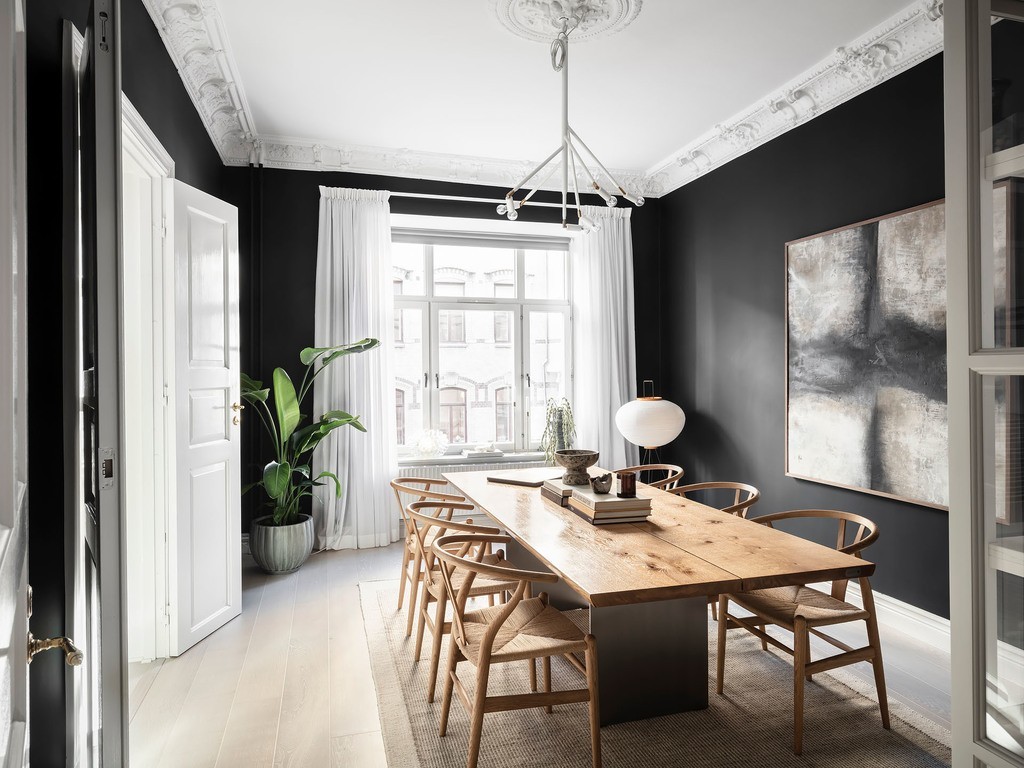 scandinavian apartment paredes negras paredes azul petroleo estilo nórdico estilo escandinavo dormitorio azul decoración negro decoración interiores decoración en blanco comedor negro blue bedroom black eatingroom 