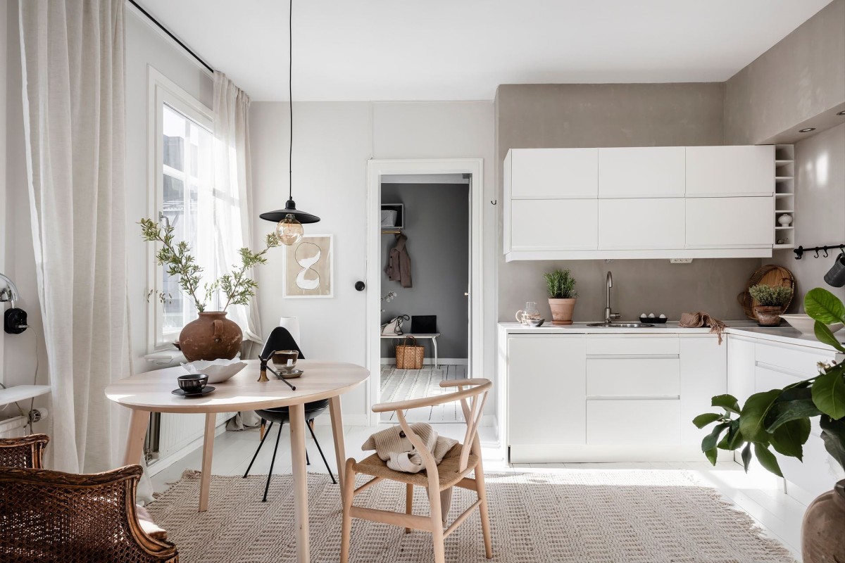 tiny scandi apartment textiles hogar scandinavian style polished concrete estilo nórdico cemento pulido apartamentos pequeños decoración alfombras escandinavas 