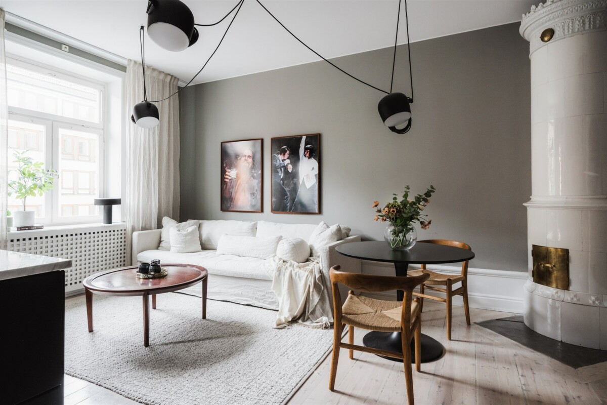 tiny scandi scandinavian apartment scandi decor piso pequeño decoración grey decor estilo nórdico decoración masculina decoración interiores decoración en gris decoración elegante cocina abierta 