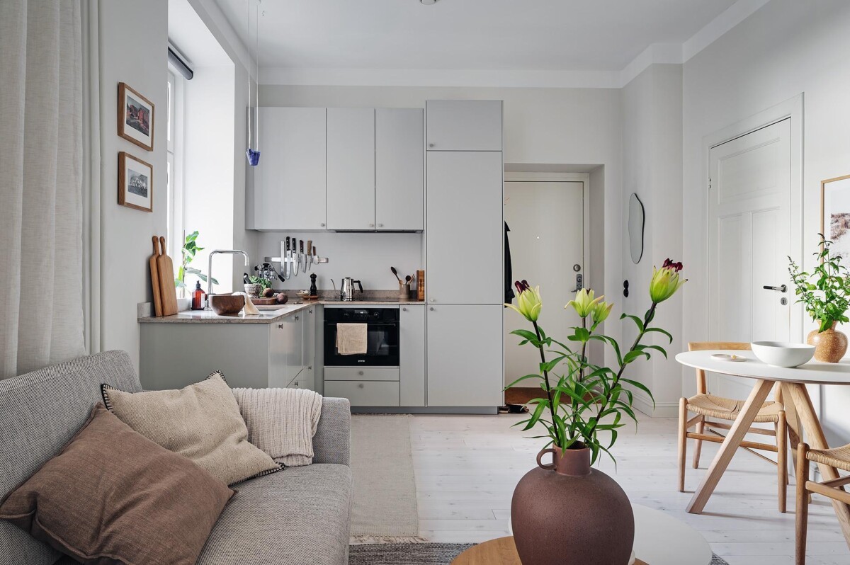 vivienda universitaria suecia minimalista hygge gotemburgo funcional estudio pequeño estudiante estilo moderno espacio reducido diseño escandinavo decoración nórdica cocina pequeña baño pequeño apartamento pequeño almacenamiento acogedor 