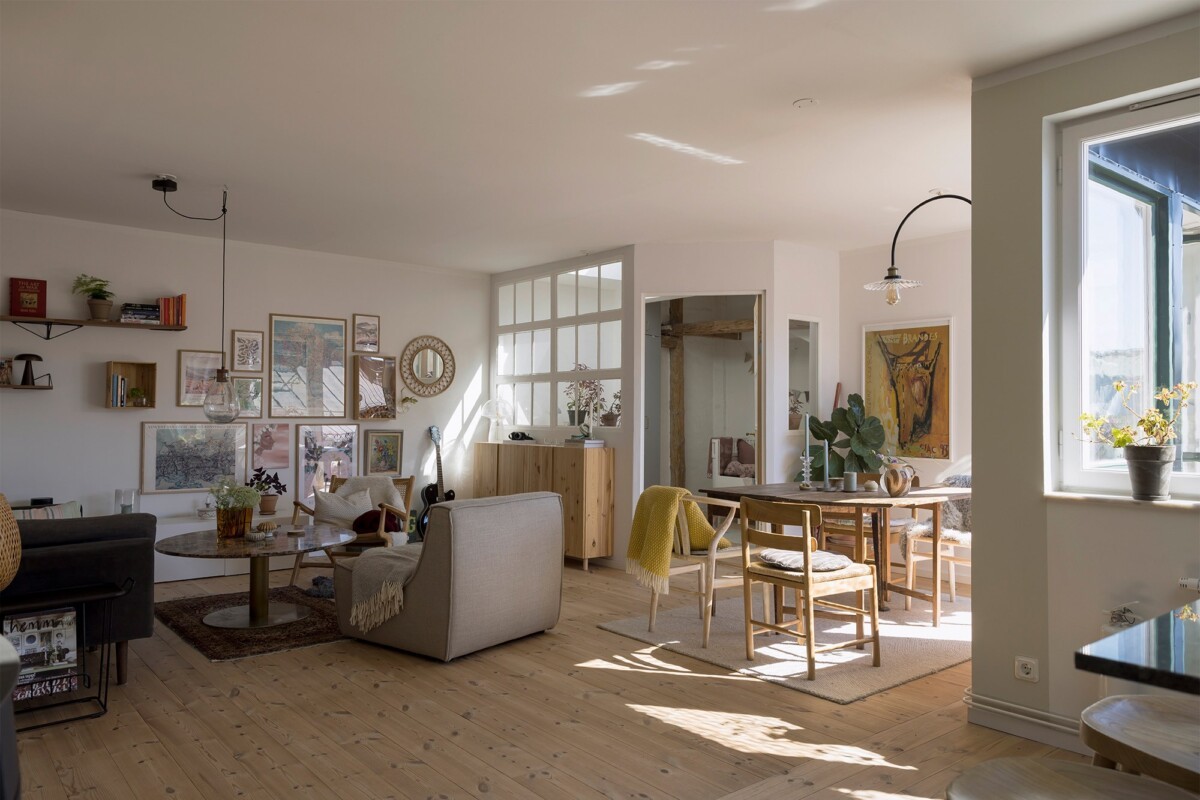 terraza plantas de interior pared de ladrillo visto minimalismo madera natural hygge. estilo ecléctico diseño escandinavo decoración nórdica chimenea ático sueco 