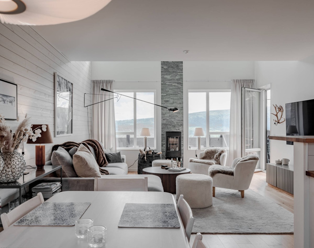 vivienda vacacional suecia segunda residencia scandinavian salón interiorismo estilo nórdico esquí suecia diseño escandinavo decoración de interiores casa de campo cabaña de montaña Åre 